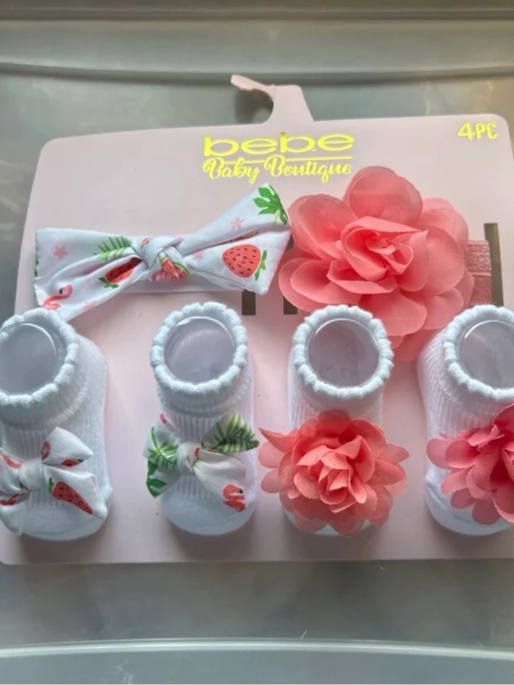 Bebe Pink Floral Baby Socks & Headband Set